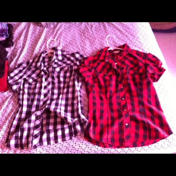 Two checkered shirts black and white red and black - Picture 1 of 1