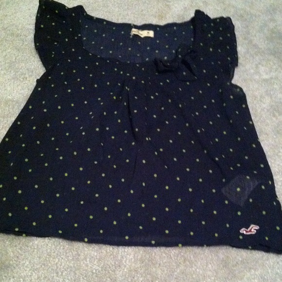 Dark blue and Green Polka Dot Hollister Shirt/Bow