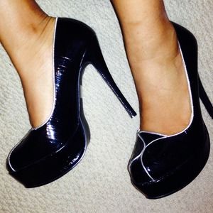 Black patent leather heels