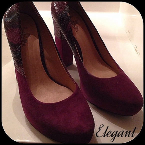 Deep purple suede and teal snakeskin heels - Picture 4 of 4