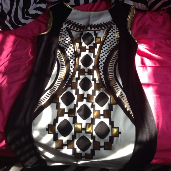 White , Gold & Black Dress
