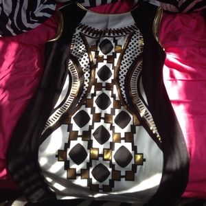 White , Gold & Black Dress