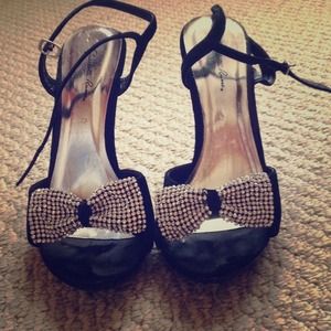 Rhinestone Bow Front Heels