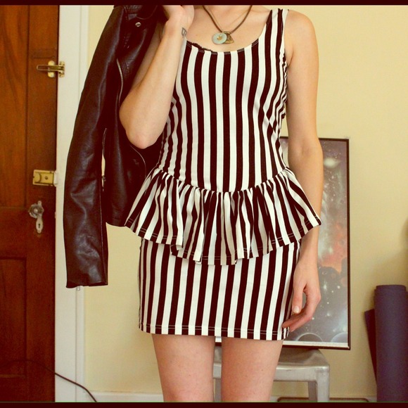 Black and White Striped Peplum Dress