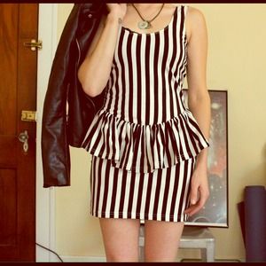 Black and White Striped Peplum Dress
