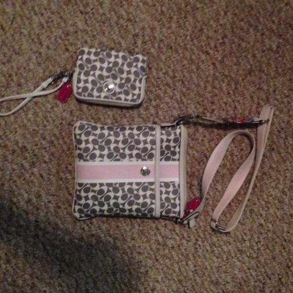 Coach wallet & satchel .Grey white & light pink
