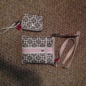 Coach wallet & satchel .Grey white & light pink