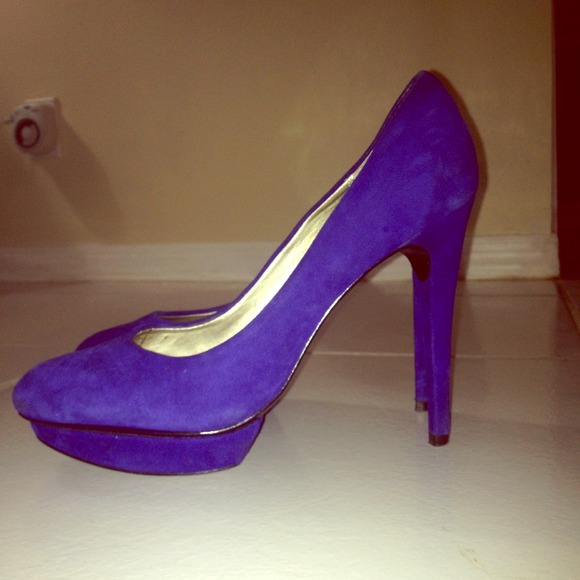 Blue Suede Platform Bakers Pumps sz8