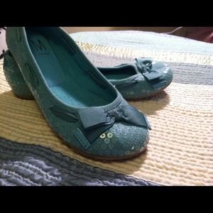Teal sequin ballet flats