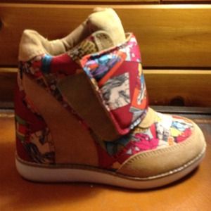 Jeffrey Campbell suede and comic wedge sneaker