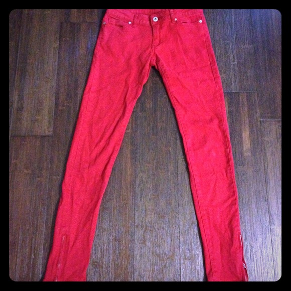 Gap red denim ankle zipper jeans sz 3