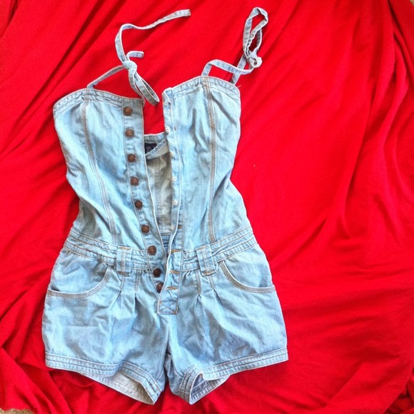 Denim overall shorts