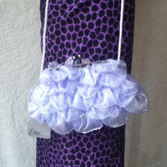 Lavender ruffled and beaded purse