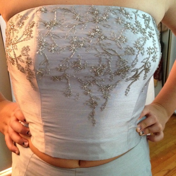 Silver beaded couture formal dress 3 piece - Picture 2 of 4