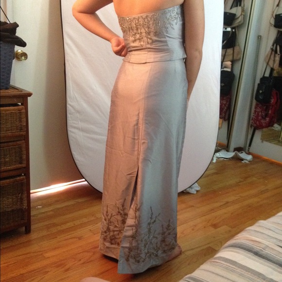 Silver beaded couture formal dress 3 piece - Picture 3 of 4