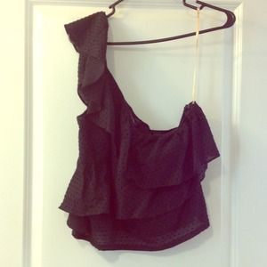 BCBG asymmetrical textured blouse.