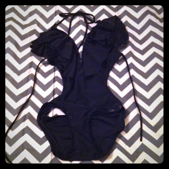 Black ruffle cut out one piece swim