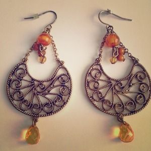Orange and Gold Boho Earrings