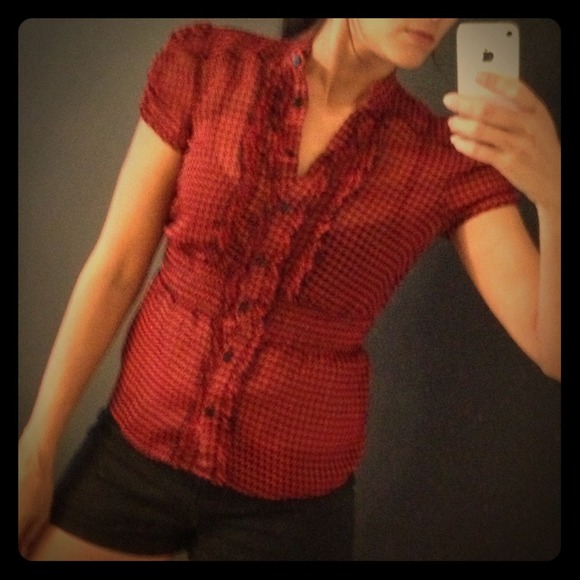 SOLD Black and red checkered ruffle top