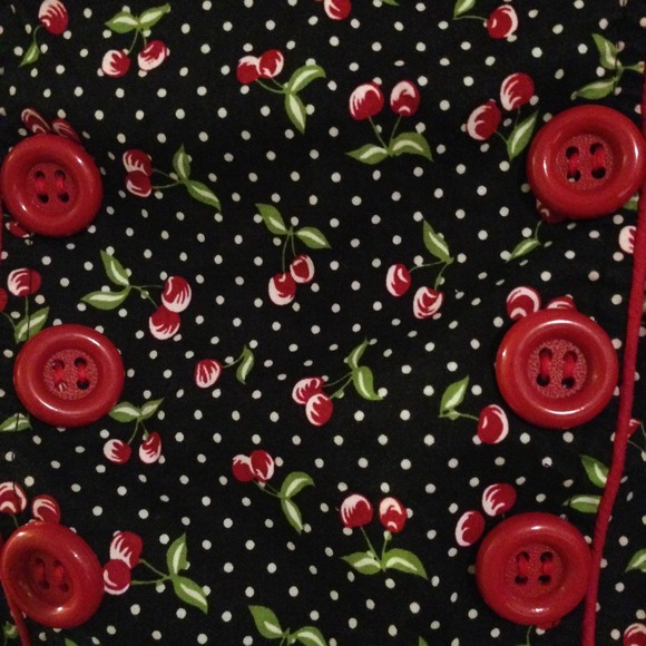 SOLD Black and white polka dot red cherry dress - Picture 3 of 4