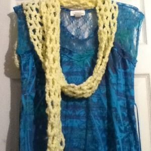 Turquoise French Blouse with lace & flower pattern