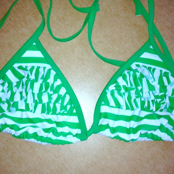 Green/white/striped bathing suit top