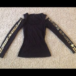 BEBE sport Black long sleeve peep shoulder top