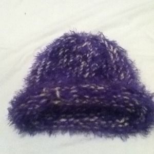 Purple fuzzy warm hand crafted hat