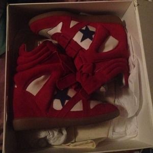 Isabel Marants Red suede high top wedge shoes