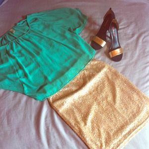 Gold sequined pencil skirt