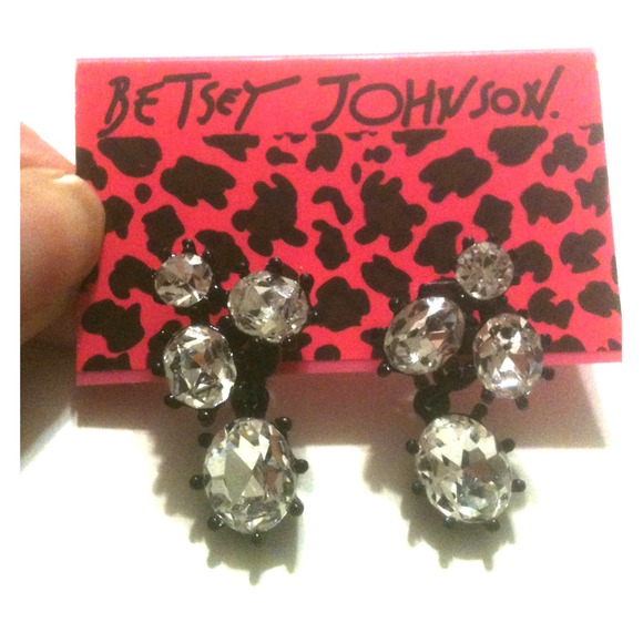 HOLD Betsey Johnson black and clear stone earrings
