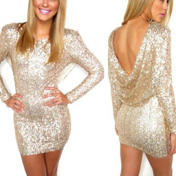 Dresses & Skirts - Gold sequin draped back dress