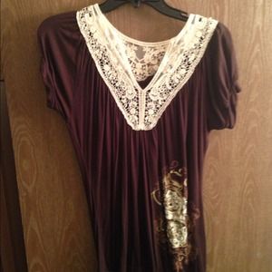Brown lace top with accent design