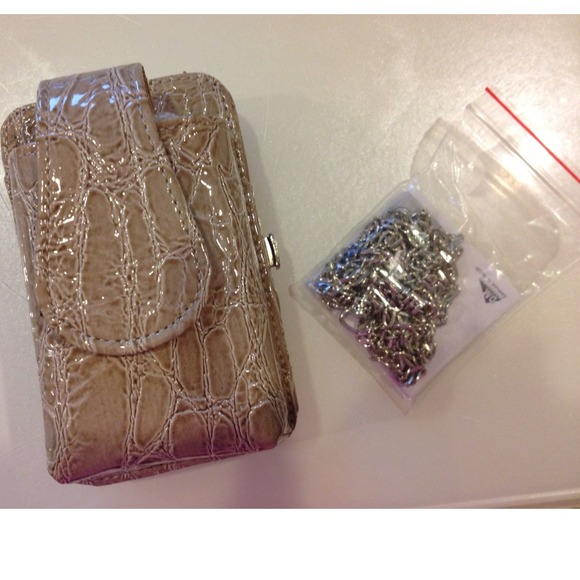 Beige mini clutch with detachable chain