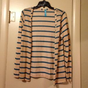 Tan and Teal Striped Cardigan