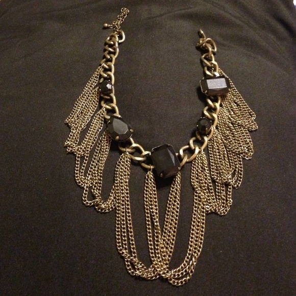 Black Stone and Gold Chain Choker