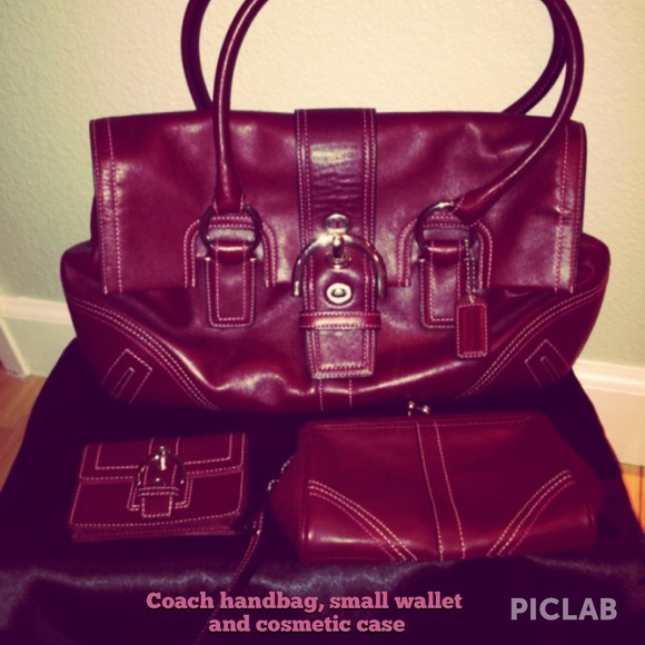 Coach leather satchel, small wallet & cosmetic bag