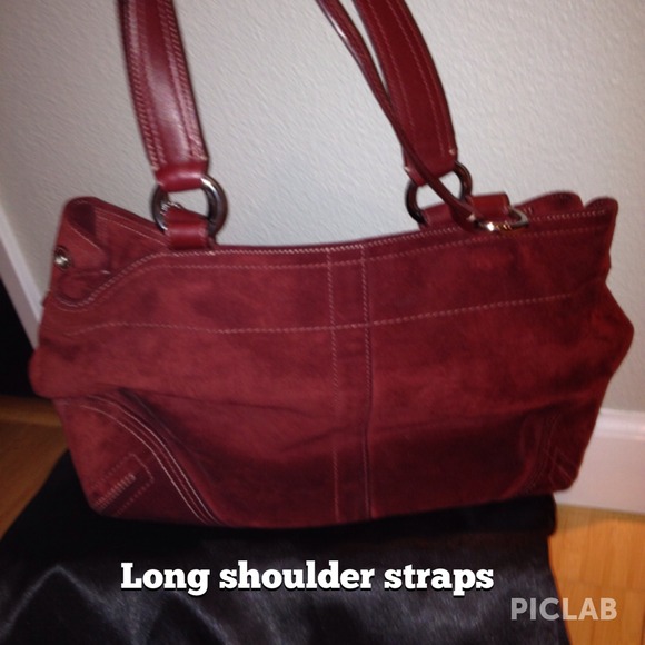 👜👜price red👜👜Coach burgundy suede leather tote - Picture 3 of 4