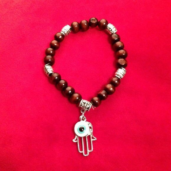 Hamsa Wood Stretch Bracelet