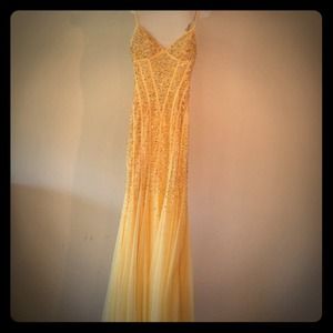 Beaded yellow dress with open back