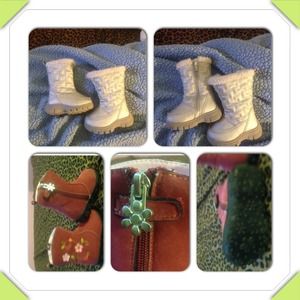 Maroon boots and silver boots for toddler