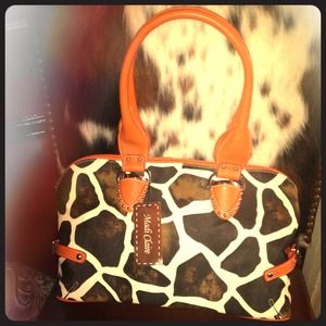 Giraffe Print Bag with Vibrant Orange Trim