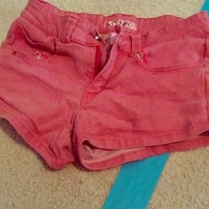 Red denim shorts