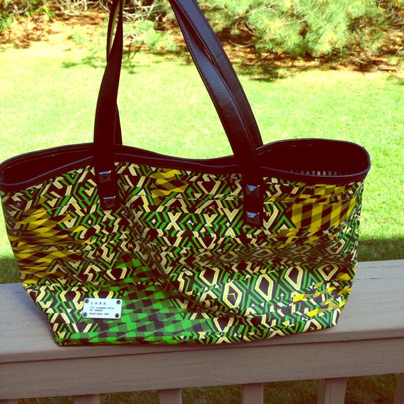 LAMB green yellow and black tote