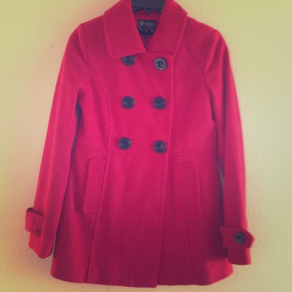 Love Culture Red Wool Long Pea Coat Jacket Small S