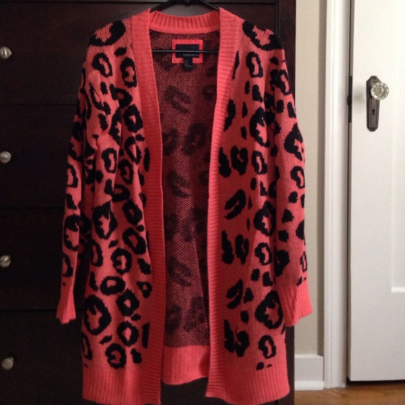 Leopard open front long cardigan