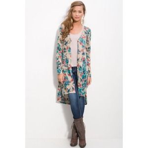Long floral print duster cardigan Nordstrom sz S