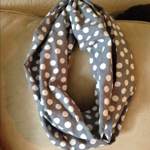 Grey/white polka dot infinity scarf