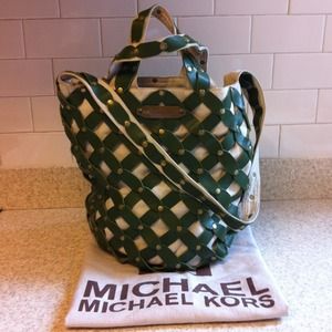 Used Michael Kors Leather Woven Tote, Canvas Lined