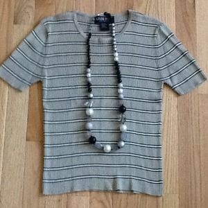 Oliver Perry Silk Ribbed Short Sleeve Sweater/Top